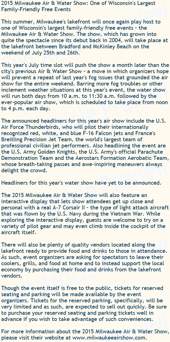 Buy this article about Milwaukee's Air & Water Show for your website or blog.