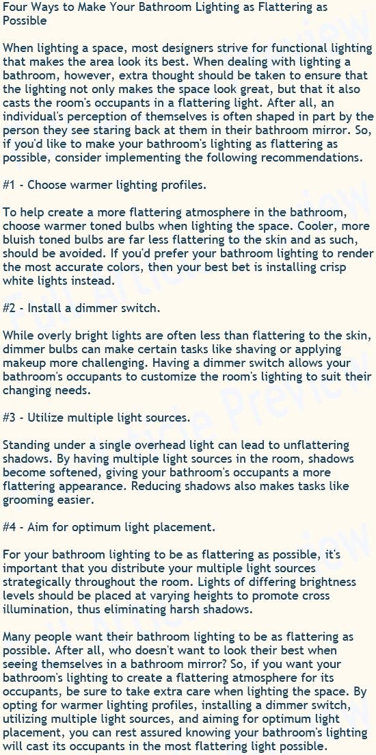 Buy this how to article about lighting your bathroom for your newsletter, website, or blog.