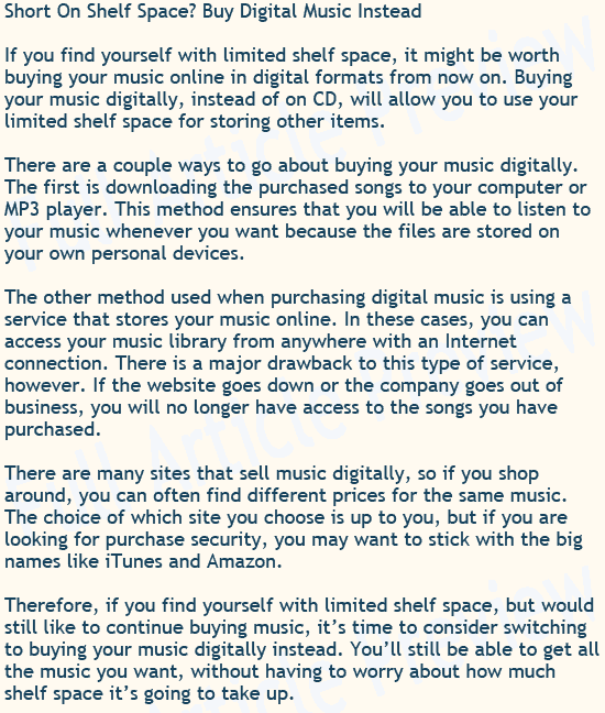Buy this article about saving space by purchasing your musical digitally.
