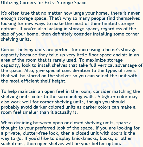 Buy this article about corner storage units for your website, newsletter, or blog.