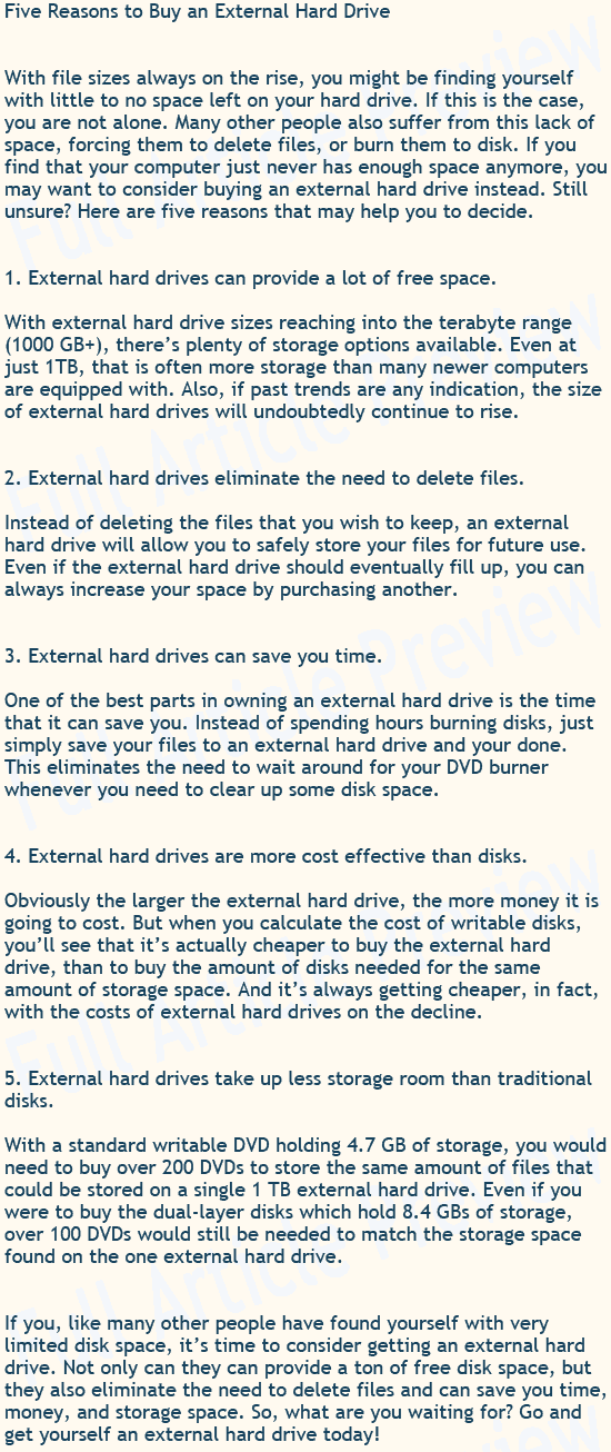 Buy article for blog about reasons to buy an external hard drive.