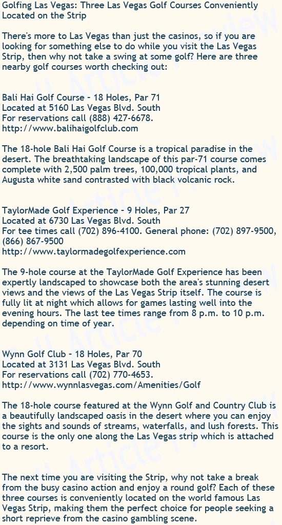 Buy this article about golfing in Las Vegas for your website or blog.