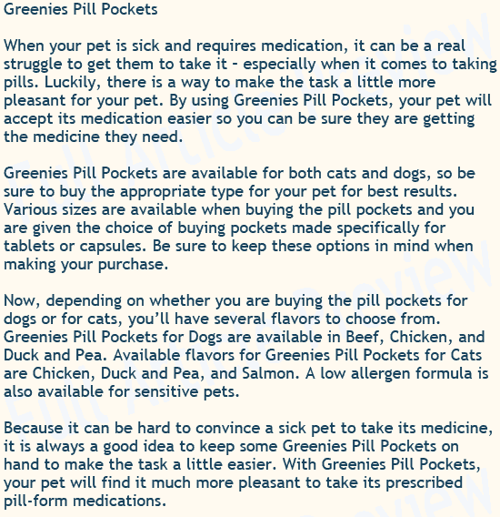 Buy this article about Greenies Pill Pockets for your website or blog.