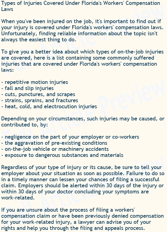 Buy this article about Florida's workers' compensation laws for your website.