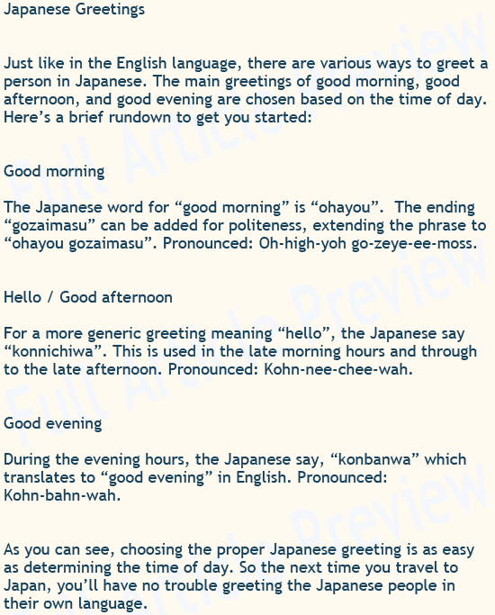 Purchase content for website about Japanese greetings.