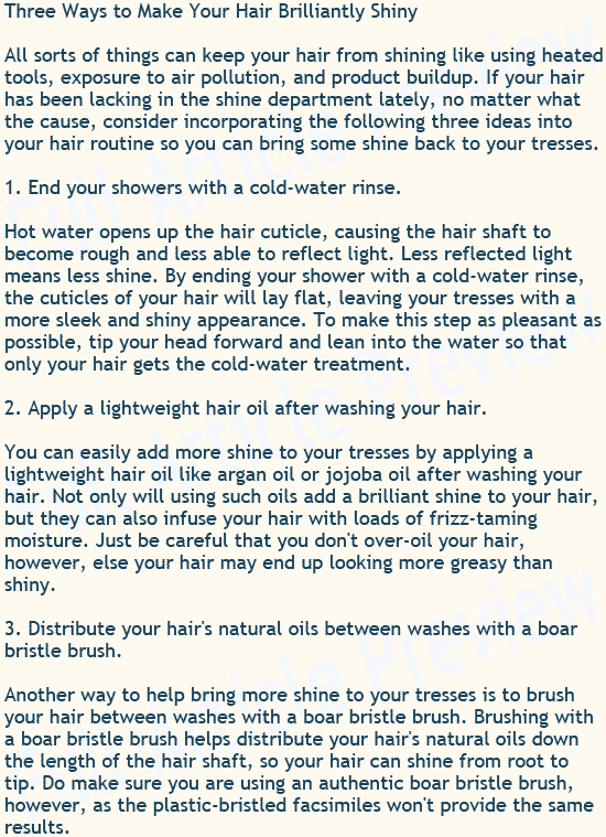 Buy this article about shiny hair for your website, newsletter, or blog.