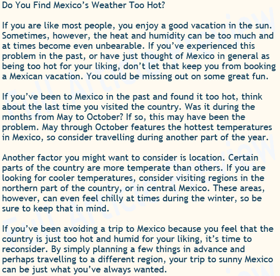 Buy blog posts about Mexico's weather for your website or blog.