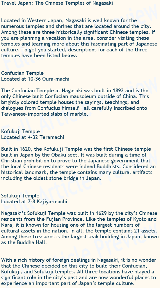 Buy a blog post that talks about the Chinese temples of Nagasaki.