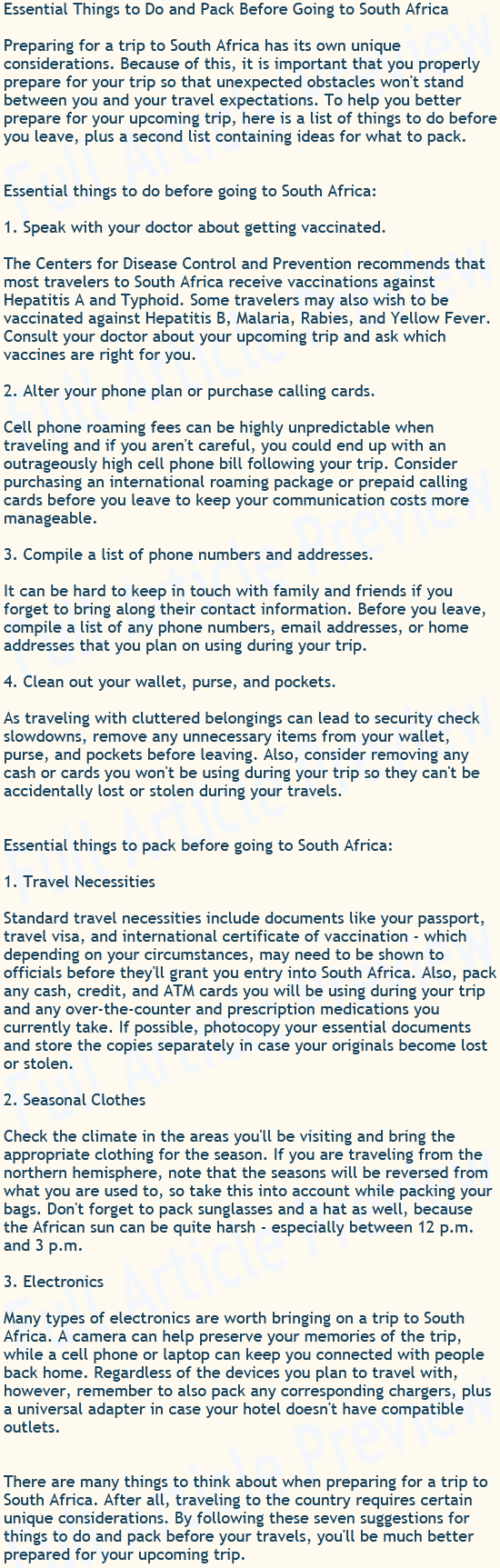 Buy this article about traveling to South Africa for your website.