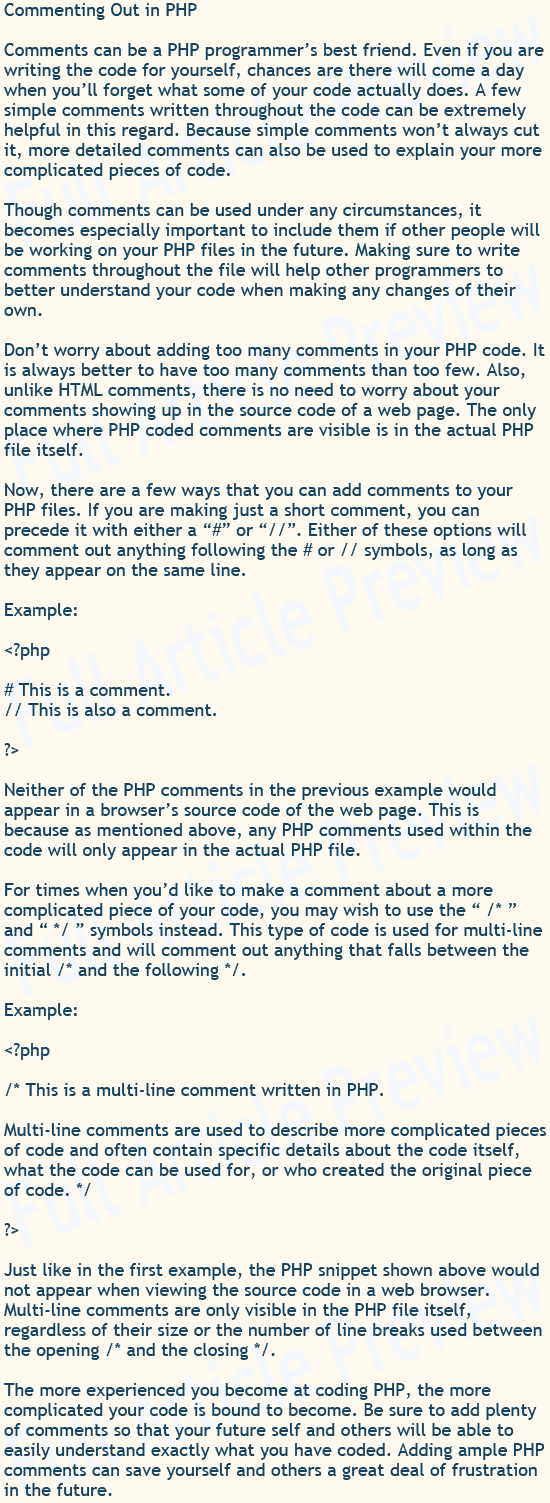 Buy this article about adding comments to your PHP files.