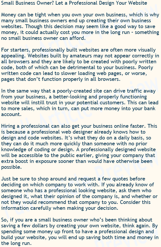 Pre written articles about having a professional build your website.