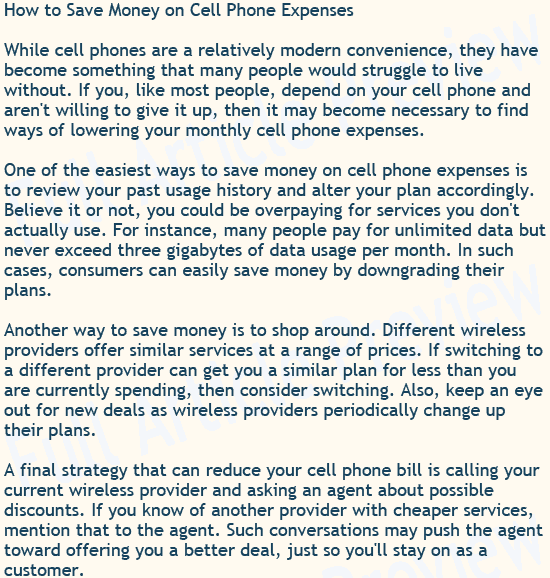 Buy this article about saving money on cell phone bills for your website, newsletter, or blog.