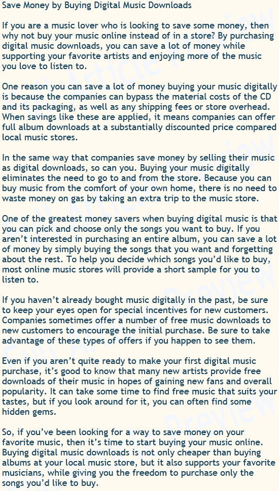 Buy this article about saving money on music.