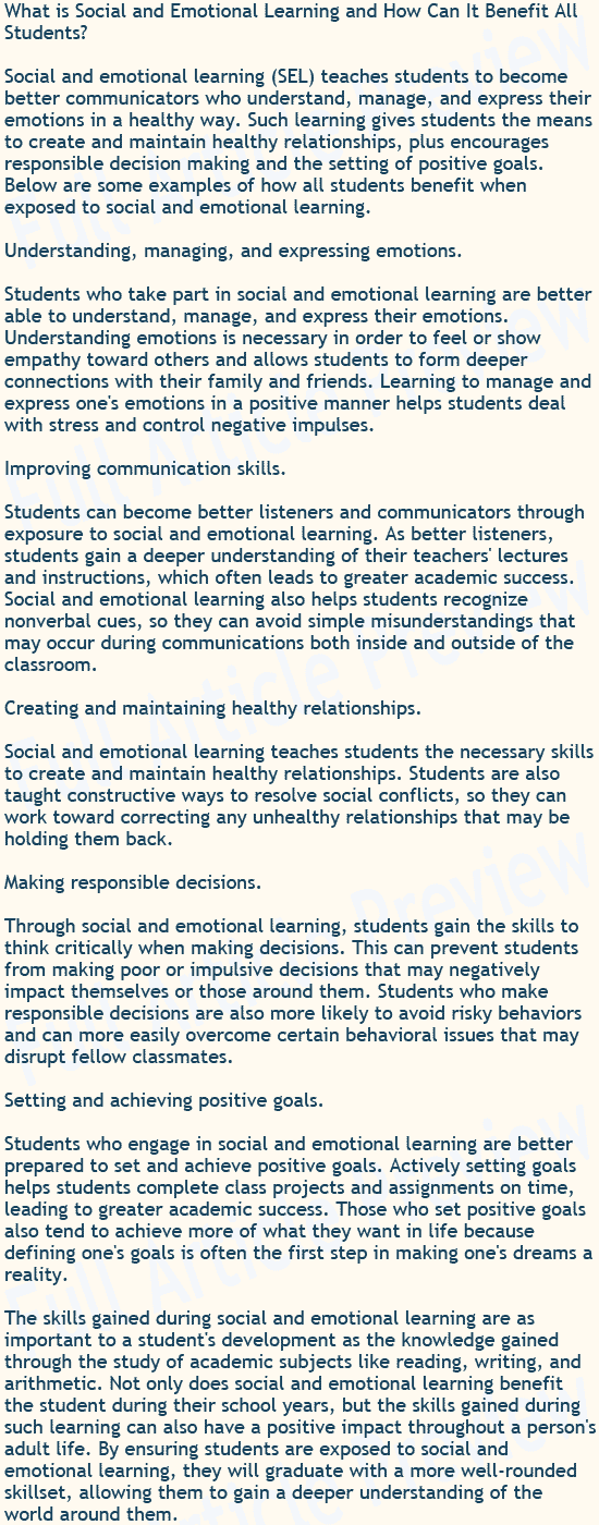 Buy this educational article about social and emotional learning for your newsletter, website, or blog.