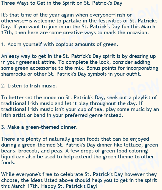 Buy this article about St. Patrick's Day for your website, newsletter, or blog.