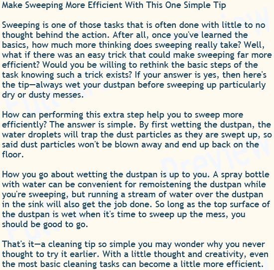 Buy this article about sweeping for your website, newsletter, or blog.