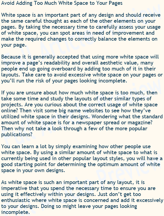 Buy an article about white space design for your website or blog.