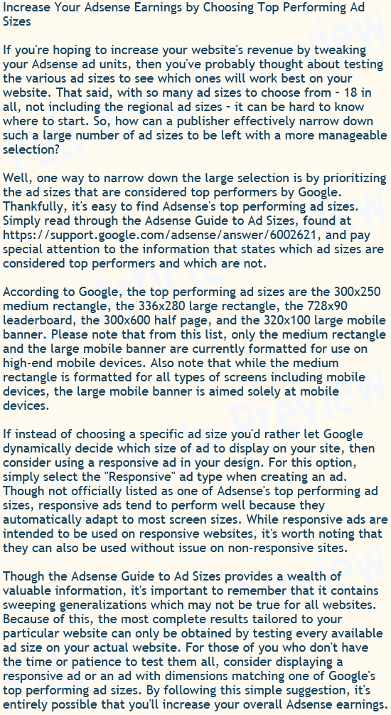 Buy this article about Google Adsense for your website.