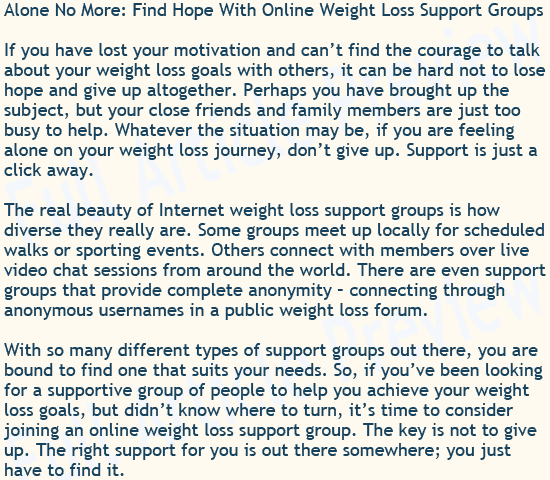 This article suggests finding an online weight loss support group.